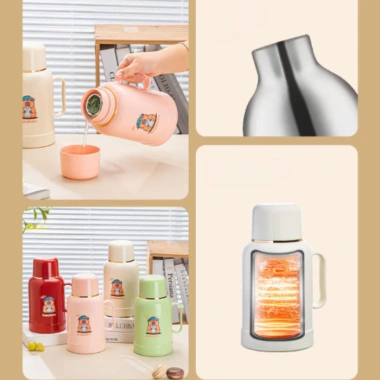 Phích Nước Giữ Nhiệt Mini 1L - Giữ Nóng Lạnh 24h, Bình Cute Pha Trà Café, Quai Cầm, Giá 180k