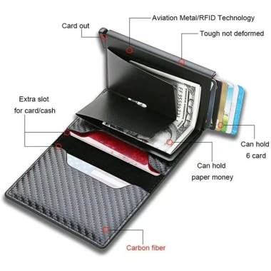 Phideon Sợi Carbon Chống Trộm Trượt Tự Động Bật Lên Nam Đựng Thẻ Ví Da Nhiều Khe Giá 64.800 VND 6