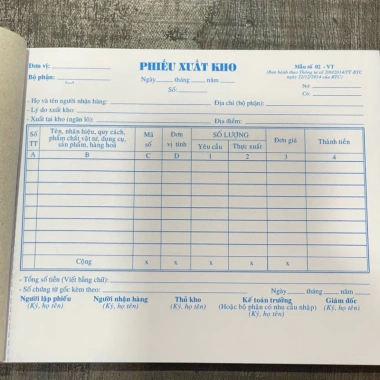 Phiếu xuất kho 3 liên A5 16x20cm mẫu 02 VT - 50 bộ/ cuốn, giá ưu đãi 25.000 VNĐ