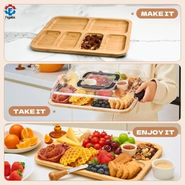 Phô Mai Tre 6 Ngăn - Giá Đỡ Máy Chủ, Hộp Đĩa Charcuterie Cho Đám Cưới, Cắm Trại 3