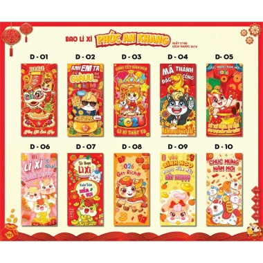 Phong Bao Lì Xì Đỏ Dễ Thương 2.026 Bính Ngọ - Set 50/100/200 Giấy C150 Giá 29.000 VND 10