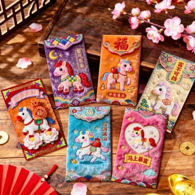 Phong bì 5D thêu Năm Ngựa màu đỏ - Gói lễ hội xuân, quà tặng trẻ em 49,500₫