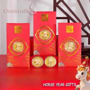 Phong Bì Đỏ Ngựa Năm 2.026 Đồng Xu May Mắn, Lá Vàng, Túi Tiền - Giá 8.800₫