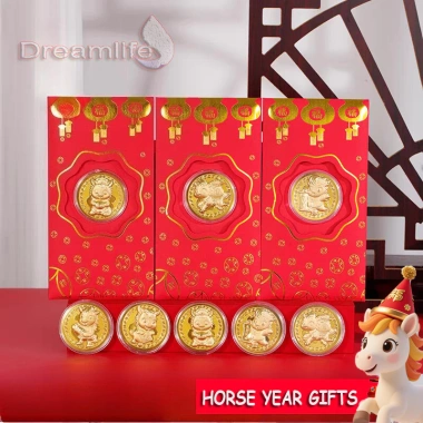 Phong Bì Đỏ Ngựa Năm 2.026 Đồng Xu May Mắn, Lá Vàng, Túi Tiền - Giá 8.800₫