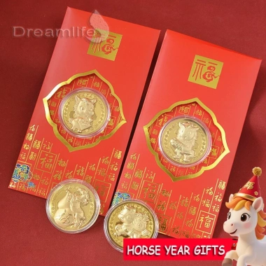 Phong Bì Đỏ Ngựa Năm 2.026 Đồng Xu May Mắn, Lá Vàng, Túi Tiền - Giá 8.800₫