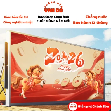 Phông nền chụp ảnh Chúc Mừng Năm Mới cỡ lớn - Nhiều size, bạt ngoài trời chống nước, giá ưu đãi 160k