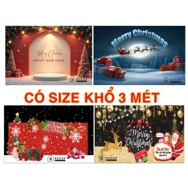 Phông nền chụp ảnh Noel cỡ lớn in bạt ngoài trời - Decor Merry Christmas đa kích thước, giá chỉ 70.000đ
