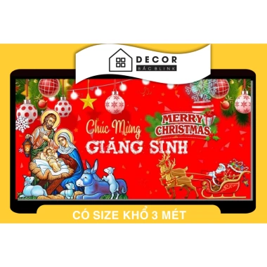 Phông nền chụp ảnh Noel cỡ lớn in bạt ngoài trời - Decor Merry Christmas đa kích thước, giá chỉ 70.000đ