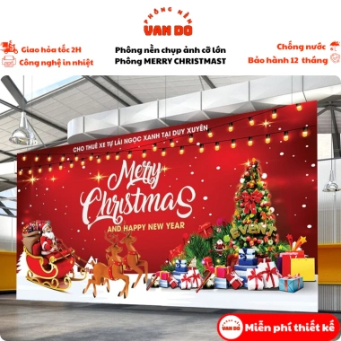 Phông nền Merry Christmas cỡ lớn - Bạt ngoài trời in đa kích thước, chỉ 160k