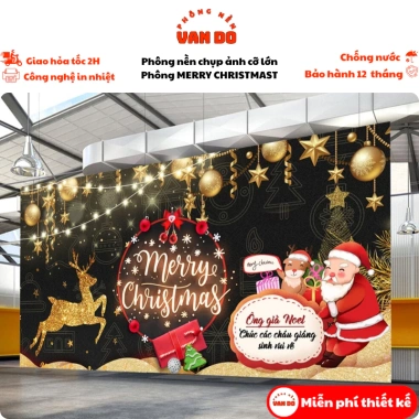 Phông nền Merry Christmas cỡ lớn - Bạt ngoài trời in đa kích thước, chỉ 160k