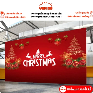 Phông nền Merry Christmas cỡ lớn - Bạt ngoài trời in đa kích thước, chỉ 160k
