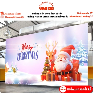 Phông nền Merry Christmas cỡ lớn - Nhiều kích thước, bạt ngoài trời, in bạt chỉ 200k