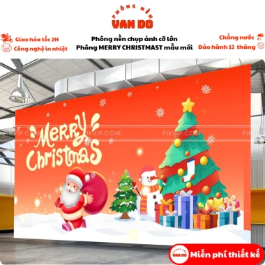 Phông nền Merry Christmas cỡ lớn - Nhiều kích thước, bạt ngoài trời, in bạt chỉ 200k