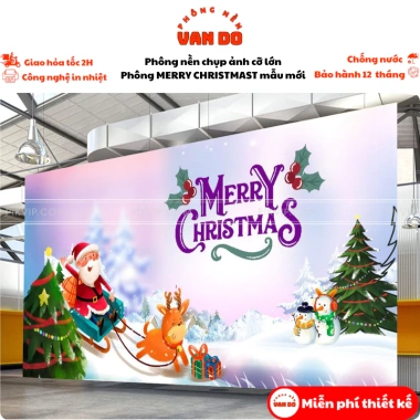 Phông nền Merry Christmas cỡ lớn - Nhiều kích thước, bạt ngoài trời, in bạt chỉ 200k