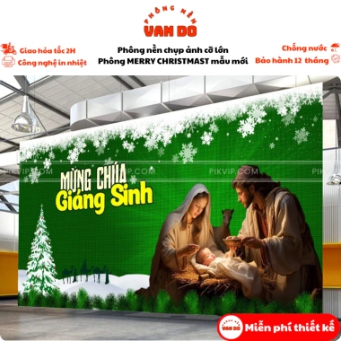 Phông nền Merry Christmas cỡ lớn - Nhiều kích thước, bạt ngoài trời, in bạt chỉ 200k