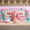 Phông nền sinh nhật cầu vồng, biểu ngữ chúc mừng, bóng bay, đám mây, confetti và trang trí chụp ảnh trẻ em 4