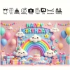 Phông nền sinh nhật cầu vồng, biểu ngữ chúc mừng, bóng bay, đám mây, confetti và trang trí chụp ảnh trẻ em 6