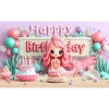 Phông nền sinh nhật cầu vồng, biểu ngữ chúc mừng, bóng bay, đám mây, confetti và trang trí chụp ảnh trẻ em 7