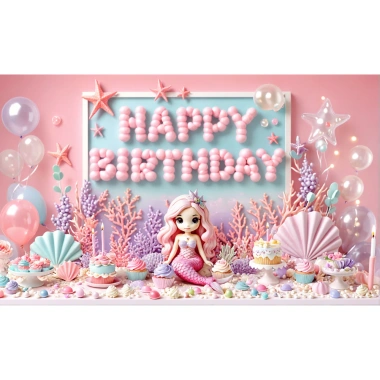 Phông nền sinh nhật cầu vồng, biểu ngữ chúc mừng, bóng bay, đám mây, confetti và trang trí chụp ảnh trẻ em 8