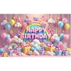 Phông nền sinh nhật cầu vồng, biểu ngữ chúc mừng, bóng bay, đám mây, confetti và trang trí chụp ảnh trẻ em 9