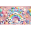 Phông nền sinh nhật cầu vồng, biểu ngữ chúc mừng, bóng bay, đám mây, confetti và trang trí chụp ảnh trẻ em 10