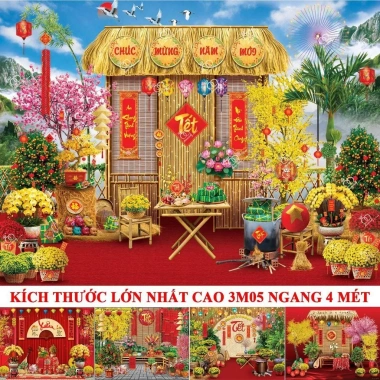 Phông nền Tết Bính Ngọ 2.026 size 4m - Tranh vải xuân giá ưu đãi 165.300₫