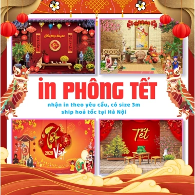 Phông nền Tết in theo yêu cầu - Bạt dày đứng phom, kích thước tùy ý, in ngay, giao nhanh, chỉ 130.000₫