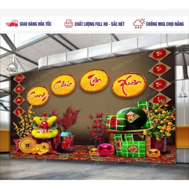 Phông nền Tết in theo yêu cầu - Bạt dày đứng phom, kích thước tùy ý, in ngay, giao nhanh, chỉ 130.000₫ 4
