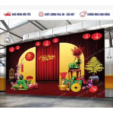 Phông nền Tết in theo yêu cầu - Bạt dày đứng phom, kích thước tùy ý, in ngay, giao nhanh, chỉ 130.000₫ 7