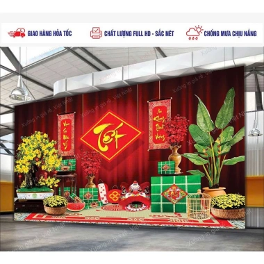 Phông nền Tết in theo yêu cầu - Bạt dày đứng phom, kích thước tùy ý, in ngay, giao nhanh, chỉ 130.000₫ 8