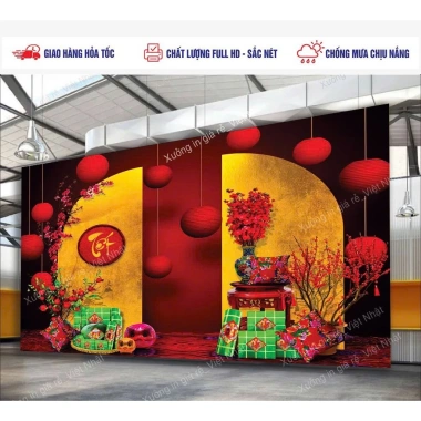 Phông nền Tết in theo yêu cầu - Bạt dày đứng phom, kích thước tùy ý, in ngay, giao nhanh, chỉ 130.000₫ 10