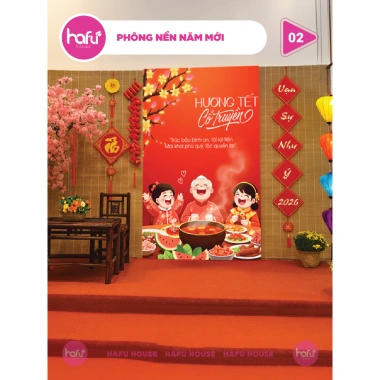 Phông nền Tết Nguyên Đán Happy New Year Khổ Đỏ In Theo Yêu Cầu - HAFU HOUSE 01-14