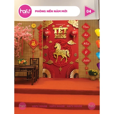 Phông nền Tết Nguyên Đán Happy New Year Khổ Đỏ In Theo Yêu Cầu - HAFU HOUSE 01-14