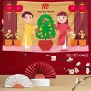 Phông nền tranh vải treo tường Backdrop Tết Nguyên Đán Happy New Year, kèm đinh móc và keo dán, giảm giá 18% 3
