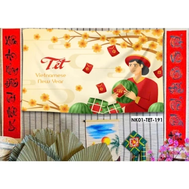 Phông nền tranh vải treo tường backdrop Tết Nguyên Đán, tặng đinh móc keo dán, chỉ 82.000₫