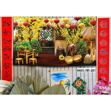 Phông nền tranh vải treo tường backdrop Tết Nguyên Đán, tặng đinh móc keo dán, chỉ 82.000₫