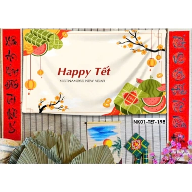 Phông nền tranh vải treo tường backdrop Tết Nguyên Đán, tặng đinh móc keo dán, chỉ 82.000₫