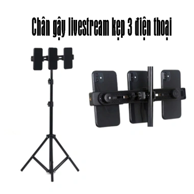 Phụ kiện livestream thanh ngang kẹp 3 máy điện thoại, chân gậy, giá 59.950 VND