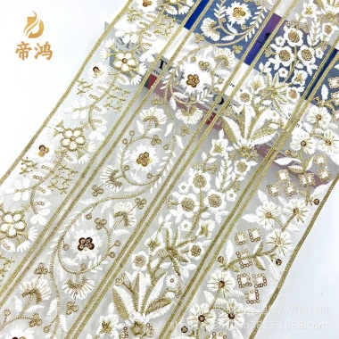 Phụ kiện retro thêu sequin ren vàng phong cách dân tộc 5.5cm - OLAX