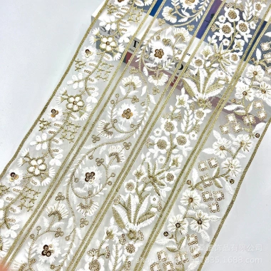 Phụ kiện retro thêu sequin ren vàng phong cách dân tộc 5.5cm - OLAX 2
