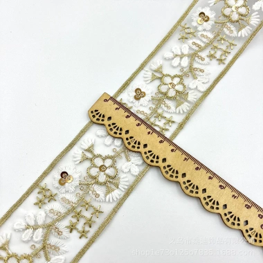 Phụ kiện retro thêu sequin ren vàng phong cách dân tộc 5.5cm - OLAX 3