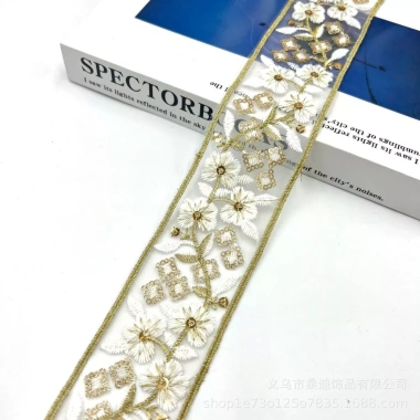 Phụ kiện retro thêu sequin ren vàng phong cách dân tộc 5.5cm - OLAX 8