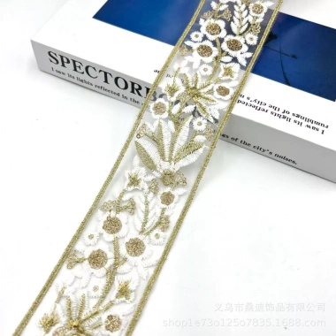 Phụ kiện retro thêu sequin ren vàng phong cách dân tộc 5.5cm - OLAX 9