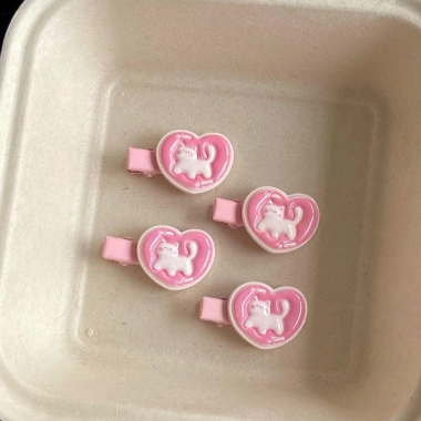 Phụ Kiện Tóc HYCEO Trái Tim Tình Yêu Mèo Hồng và Mỏ Vịt Kẹp Tóc Bé Gái