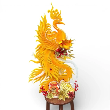 Phụng xốp dẻo 5 đuôi cao 80cm – 1 cặp không kem, kèm hoa trang trí Tết lễ hội