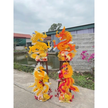 Phụng xốp dẻo 5 đuôi cao 80cm – 1 cặp không kem, kèm hoa trang trí Tết lễ hội