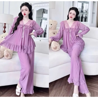Pijama Bigsize Nữ Tay Dài Vải Voan Thun Lưới 45‑70kg Đồ Ngủ Nhà Thoải mái 8 Pijama Bigsize Nữ Tay Dài Vải Voan Thun Lưới 45‑70kg Đồ Ngủ Nhà Thoải mái 8