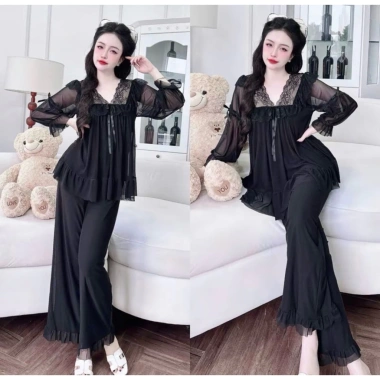 Pijama Bigsize Nữ Tay Dài Vải Voan Thun Lưới 45‑70kg Đồ Ngủ Nhà Thoải mái 10 Pijama Bigsize Nữ Tay Dài Vải Voan Thun Lưới 45‑70kg Đồ Ngủ Nhà Thoải mái 10