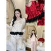 Pijama chất lụa chấm bi ren sóng nước tay dài + quần dài - Giá ưu đãi 199.999đ