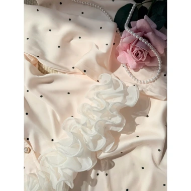 Pijama chất lụa chấm bi ren sóng nước tay dài + quần dài - Giá ưu đãi 199.999đ